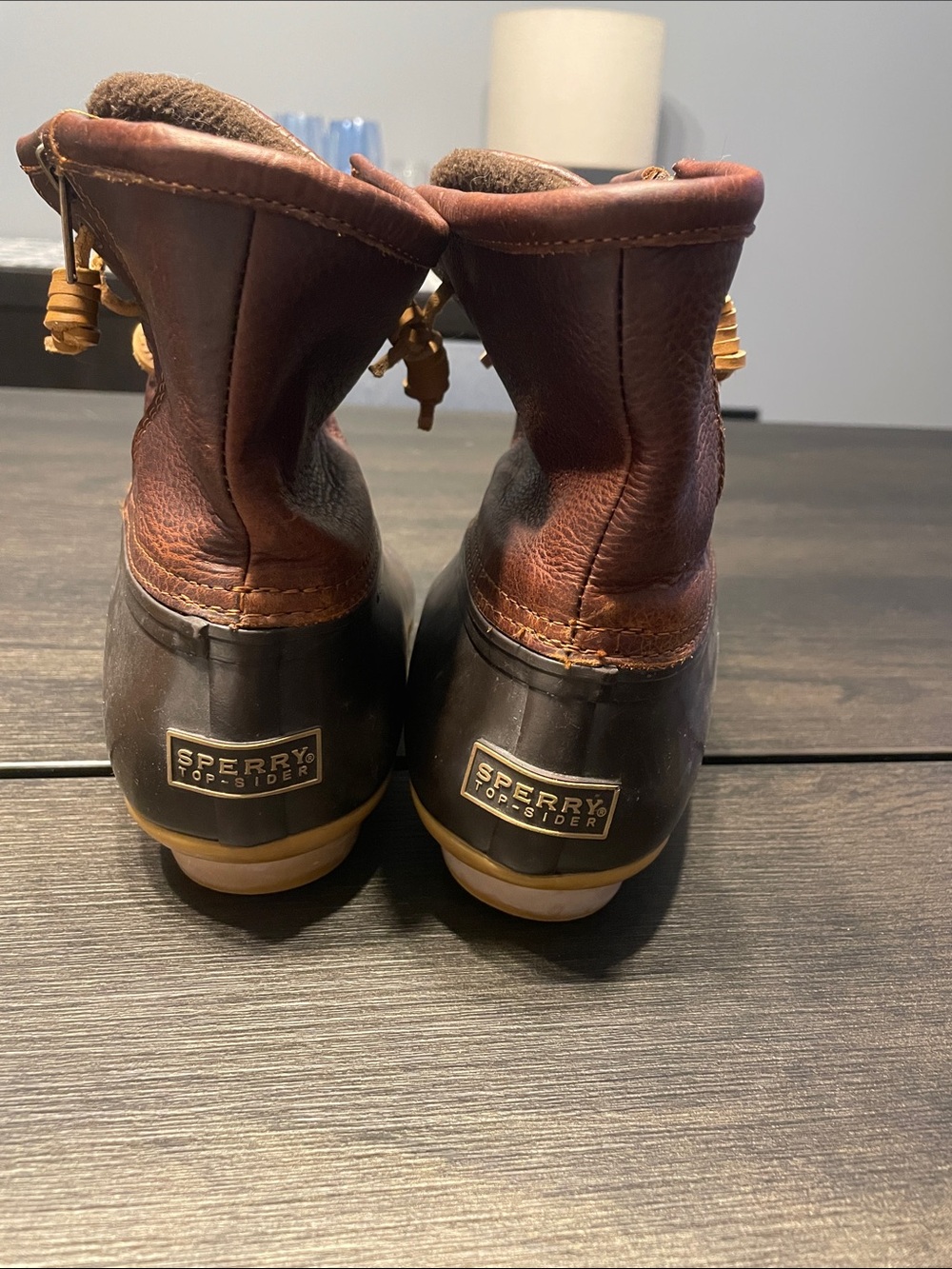 Sperry Brown Leather and Dark Brown Rubber Duck Boots with Tan Laces - Picture 4 of 5